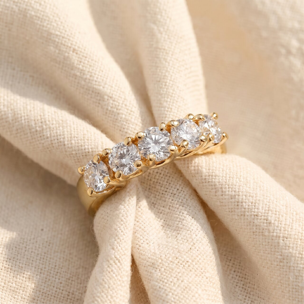 1 1/2ct Real Diamond Wedding Anniversary 14K Yellow Gold Ring (G-H, I1)