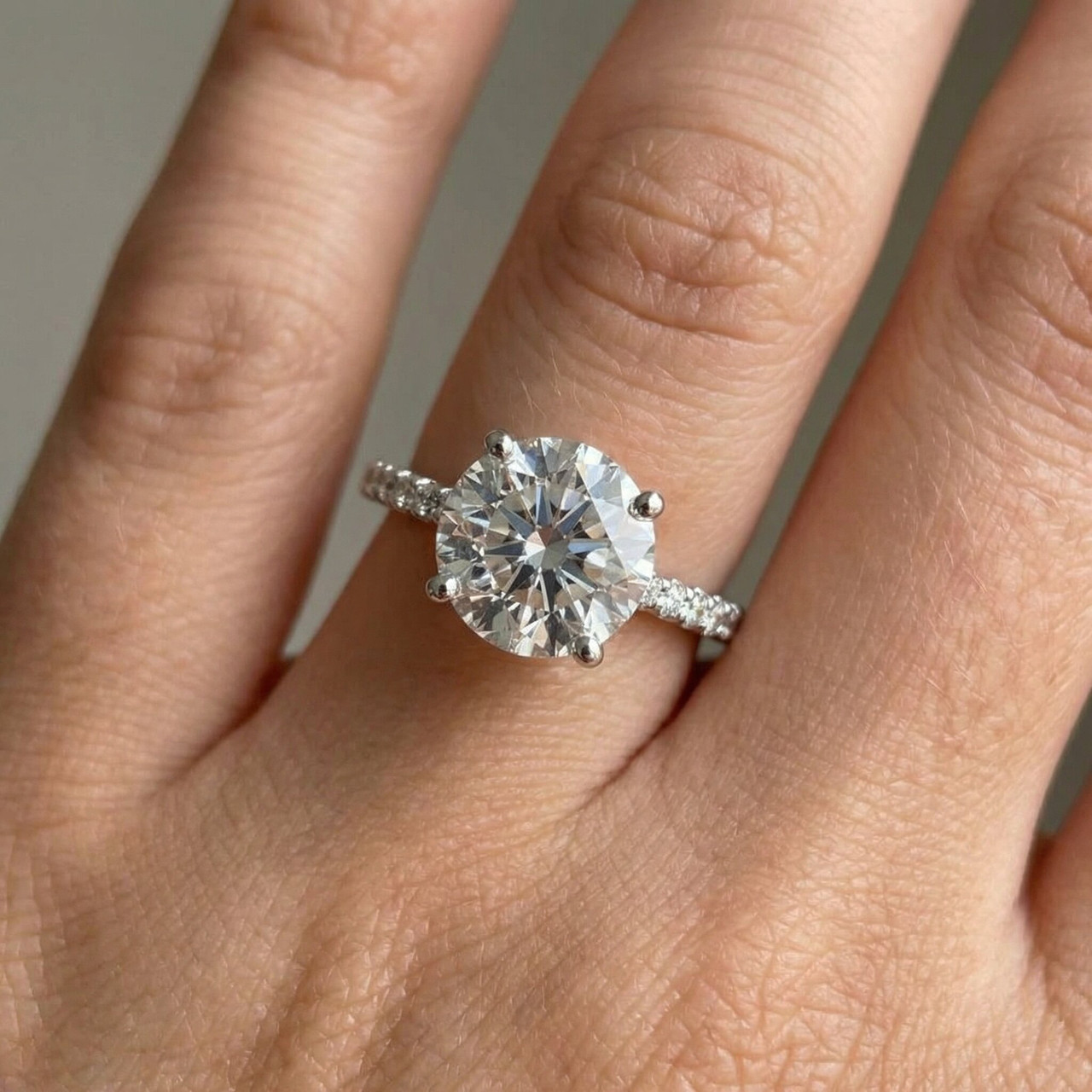 Certified 4 1/4Ct Diamond Engagement Ring 14k Gold Lab Grown With Sidestones (G-H, VS2-SI1)