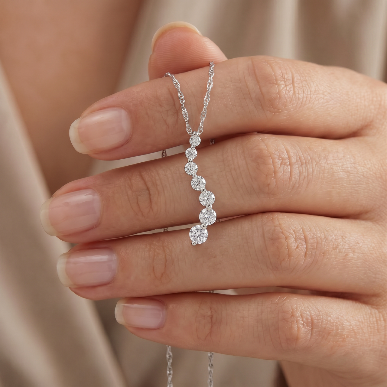 1/2ct Real Diamond Journey Pendant Necklace 14K White Gold (G-H, I2-I3)