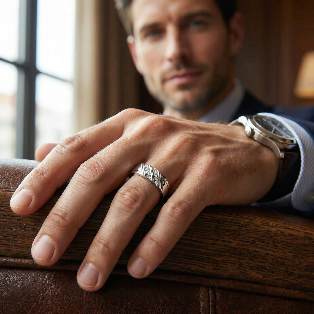 1/10ct Diamond Mens Ring 14K White Gold (G-H, SI)