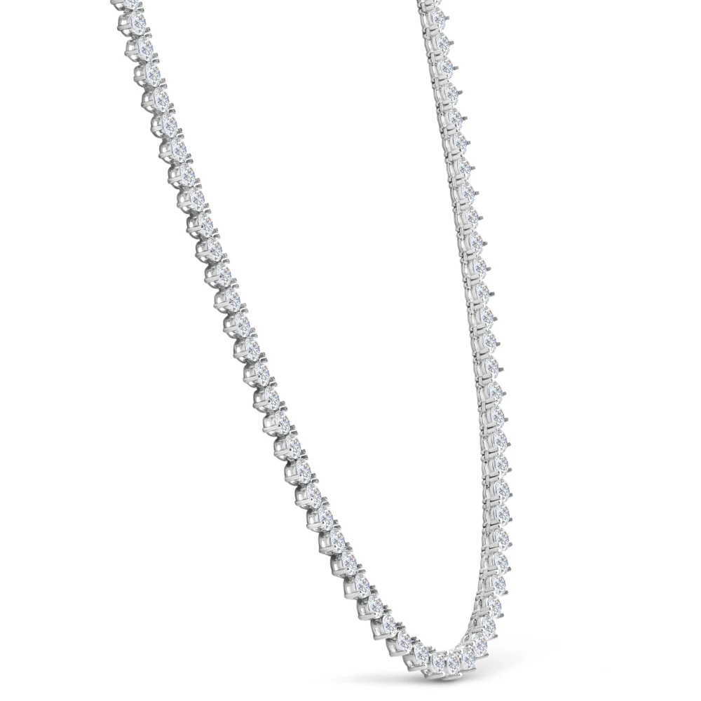 26Ct Diamond Tennis Necklace 3-Prong 14k White Gold 18" Lab Grown (G-H, VS)