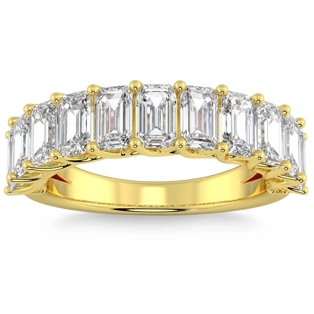 3.60Ct Emerald Diamond U-Prong Wedding Anniversary Ring 14k Gold Lab Grown (G-H, VS2-SI1)