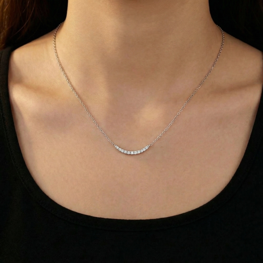 1/2Ct TW Diamond Graduated Bar Necklace 14k Gold Lab Grown Pendant 28mm (G-H, VS)