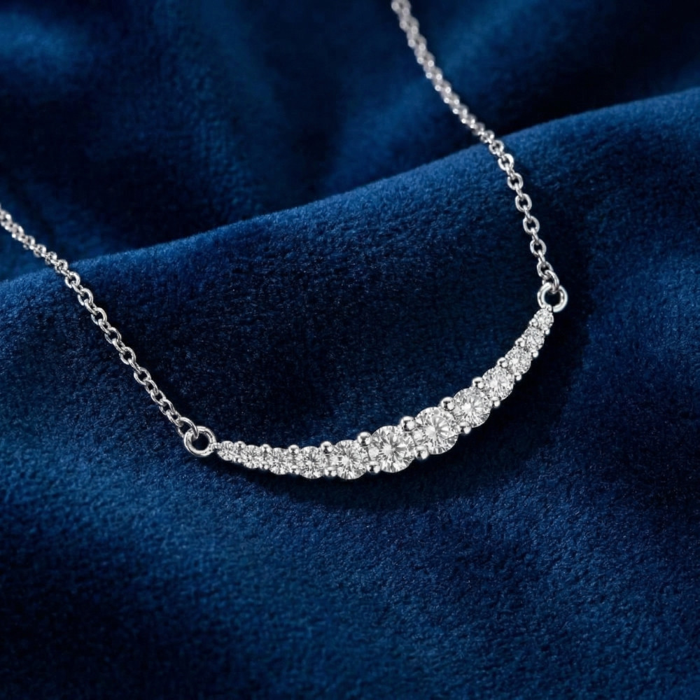 1/2Ct TW Diamond Graduated Bar Necklace 14k Gold Lab Grown Pendant 28mm (G-H, VS)