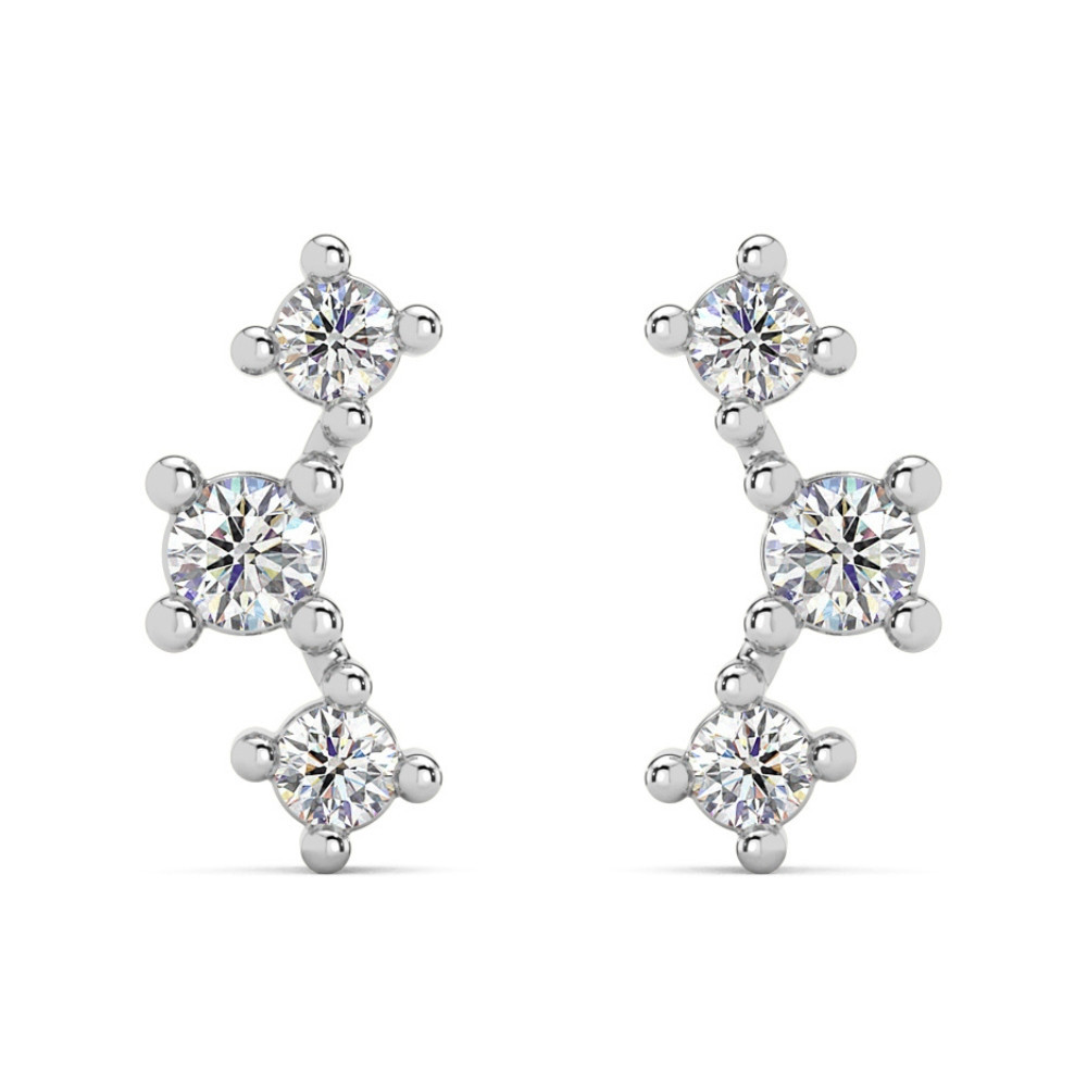 1/5Ct TW 3-Stone Diamond Crawler Earrings 14k Gold Studs Lab Grown 1/3" Tall (G-H, VS)