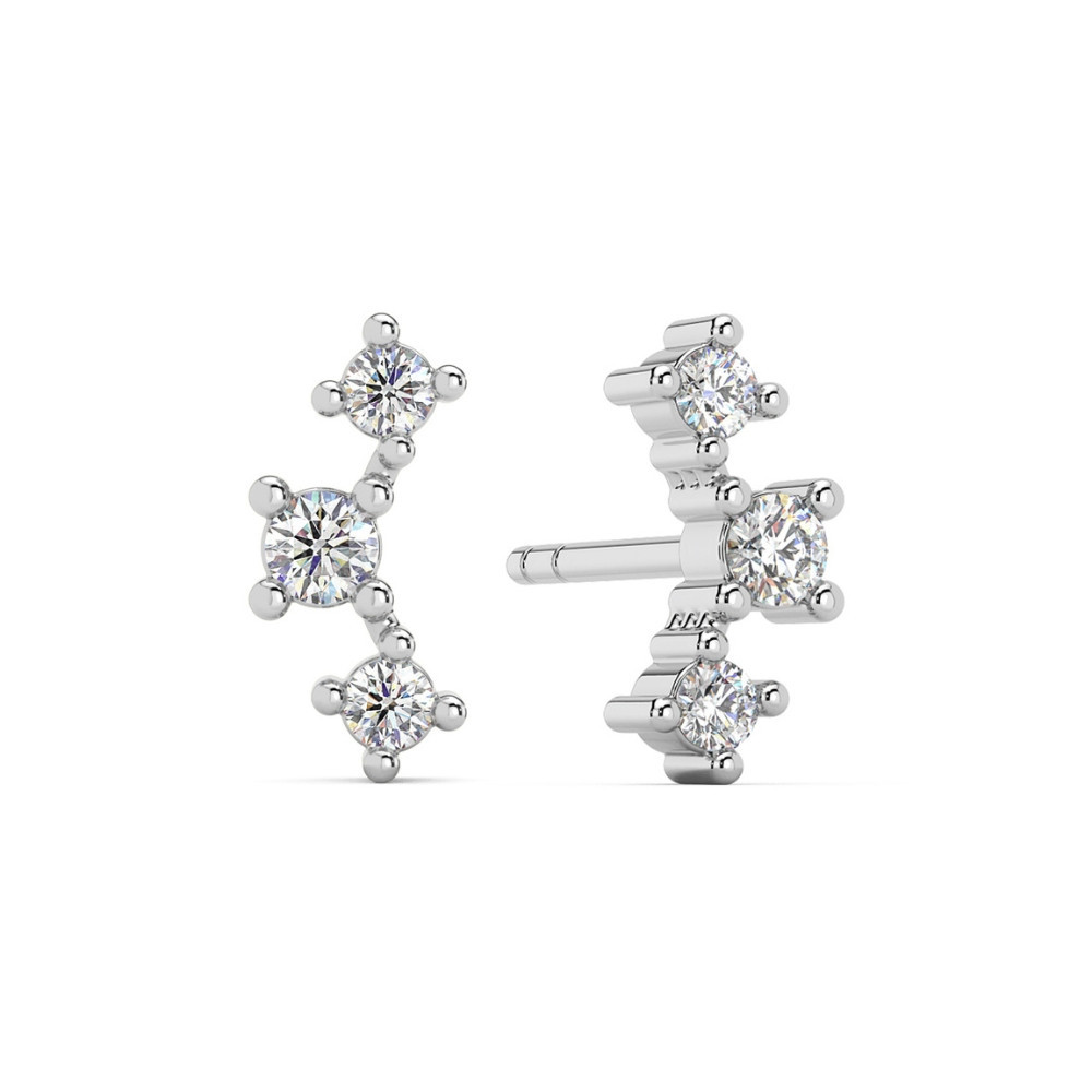 1/5Ct TW 3-Stone Diamond Crawler Earrings 14k Gold Studs Lab Grown 1/3" Tall (G-H, VS)