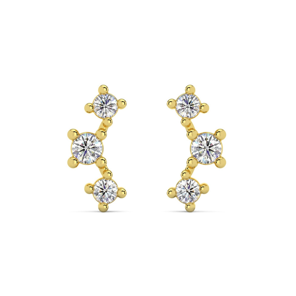 1/5Ct TW 3-Stone Diamond Crawler Earrings 14k Gold Studs Lab Grown 1/3" Tall (G-H, VS)