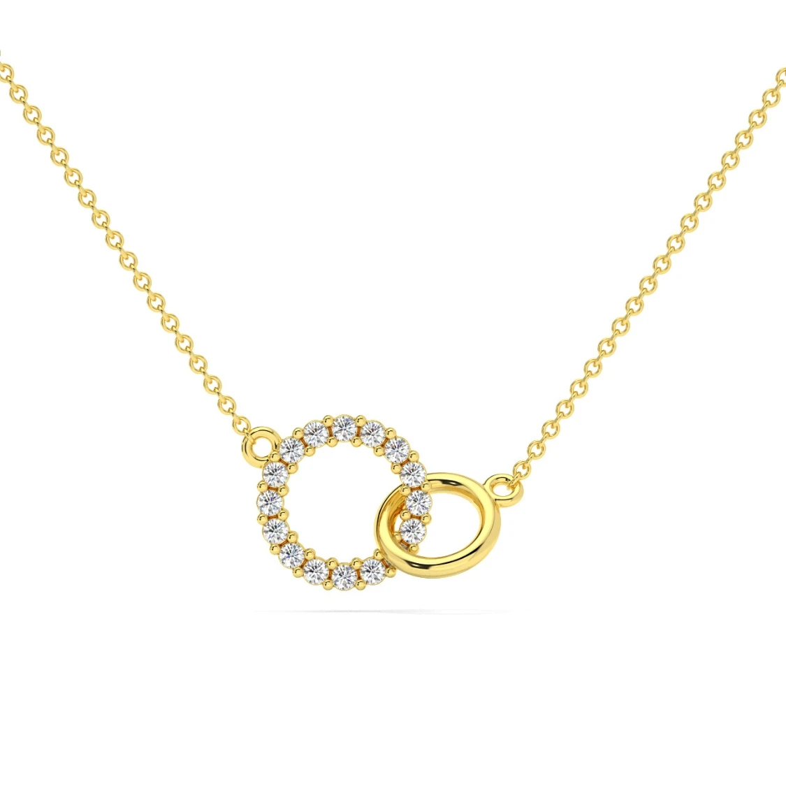 1/3Ct Mini Duet Circle Diamond Necklace 14k Gold Pendant Lab Grown 18" (G-H, VS)
