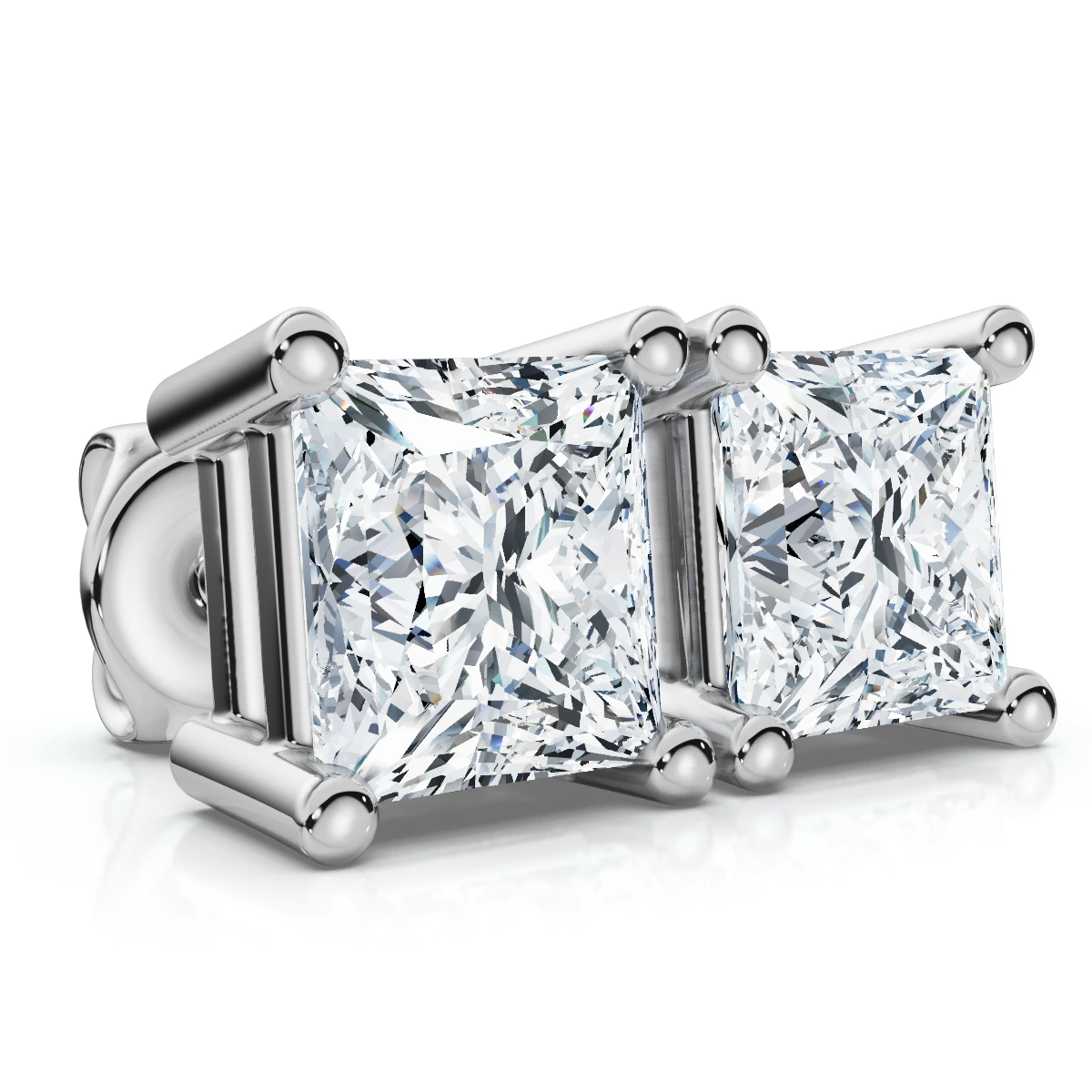 .66Ct Square Princess Cut Natural Diamond Stud Earrings in 14K Gold Basket Setting (G-H, I2-I3)