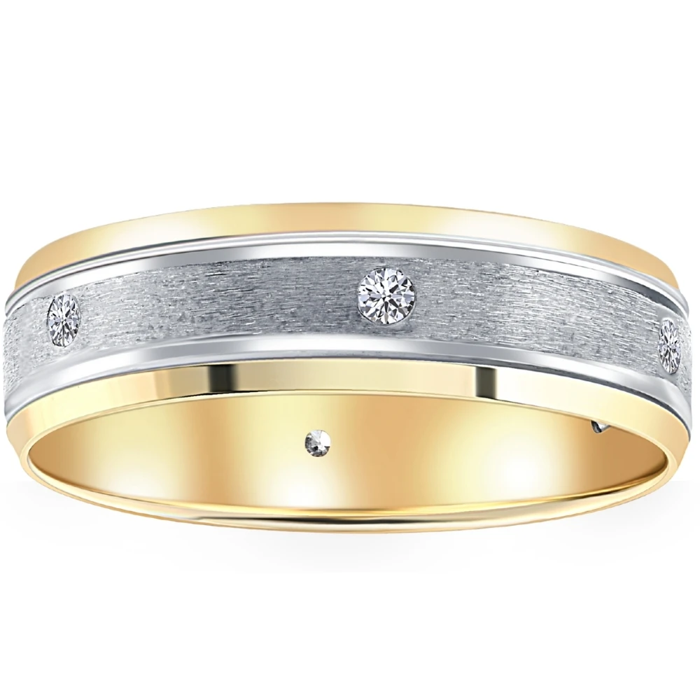 14k White & Yellow Gold Diamond Men's Brushed Wedding Ring (G-H, SI)