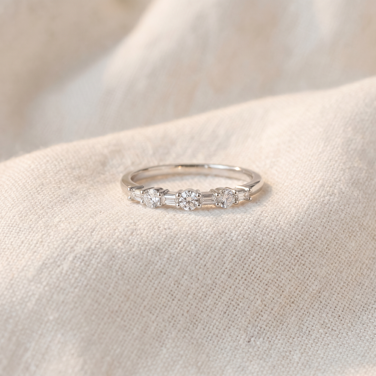 1/4Ct Baguette & Round Diamond Wedding Ring Stackable Band 14k Gold Lab Grown (F-G, VS)