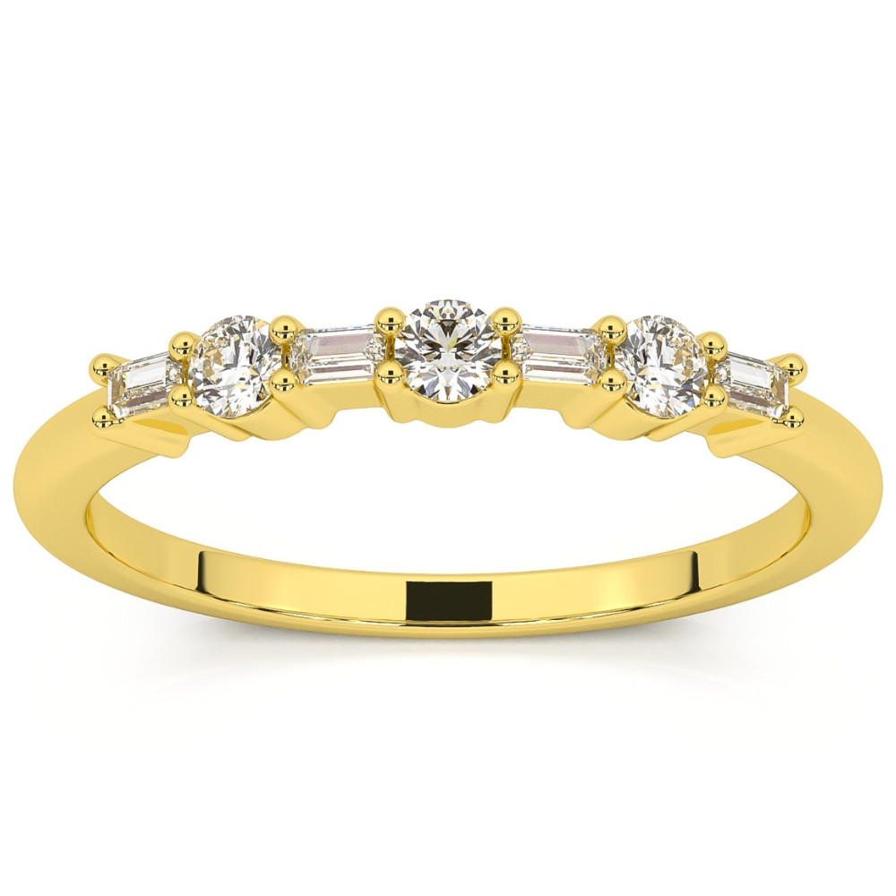 1/4Ct Baguette & Round Diamond Wedding Ring Stackable Band 14k Gold Lab Grown (F-G, VS)