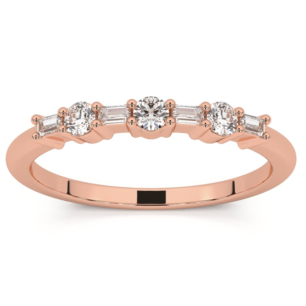 1/4Ct Baguette & Round Diamond Wedding Ring Stackable Band 14k Gold Lab Grown (F-G, VS)