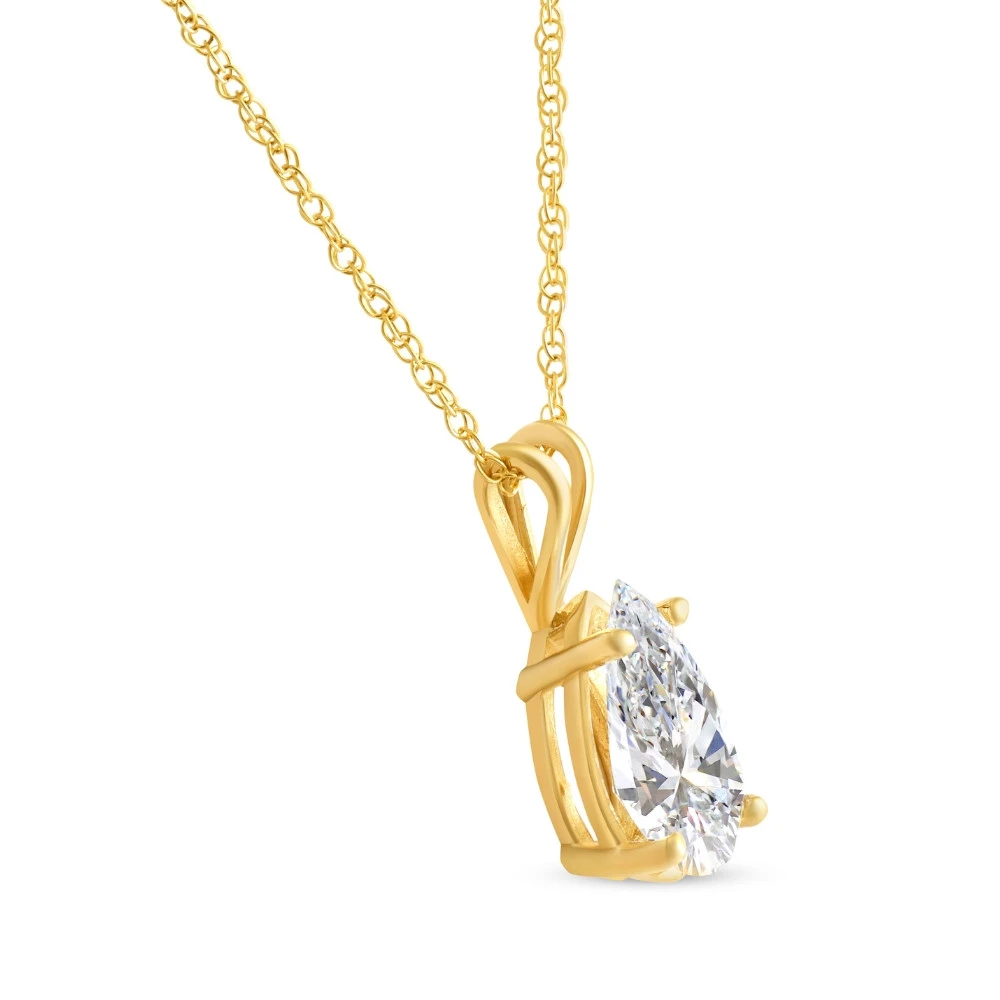 Certified 1 - 4Ct Pear Shape Solitaire Pendant 14k Gold Women's 18" Necklace Lab Grown (G-H, VS2-SI1)