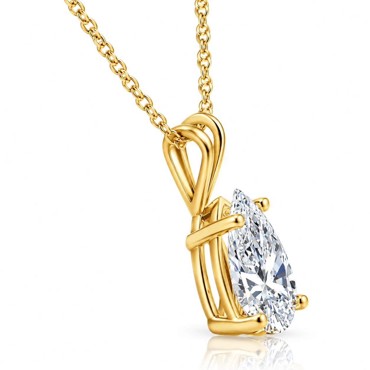 Certified 1 - 4Ct Pear Shape Solitaire Pendant 14k Gold Women's 18" Necklace Lab Grown (G-H, VS2-SI1)
