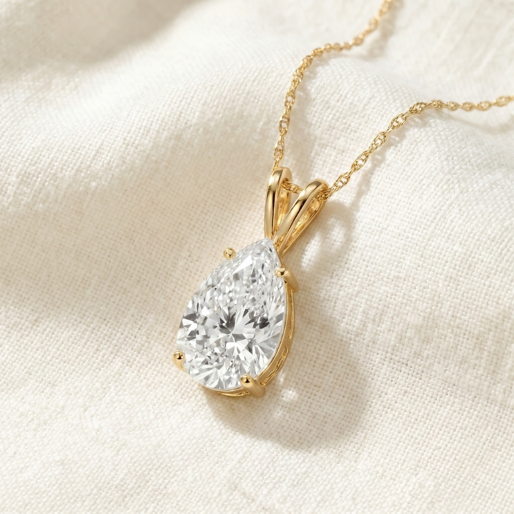 Certified 1 - 4Ct Pear Shape Solitaire Pendant 14k Gold Women's 18" Necklace Lab Grown (G-H, VS2-SI1)