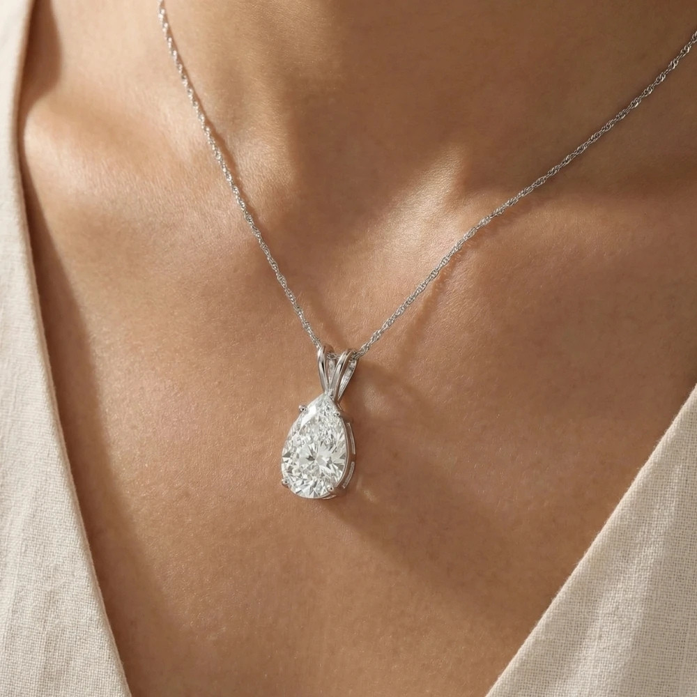 Certified 1 - 4Ct Pear Shape Solitaire Pendant 14k Gold Women's 18" Necklace Lab Grown (G-H, VS2-SI1)