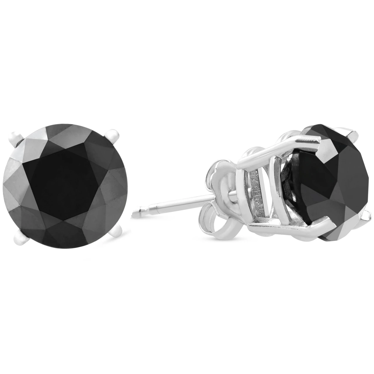 14k White Gold 1ct Round Cut Black Diamond Studs (Black, I2-I3)