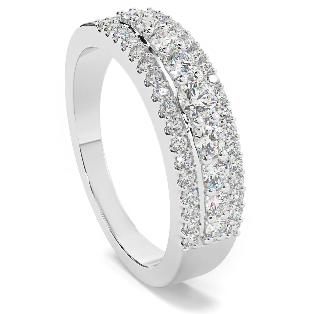 5/8Ct Pave 3-Row Diamond Wedding Ring Stackable Band 14k Gold Lab Grown (F-G, VS)