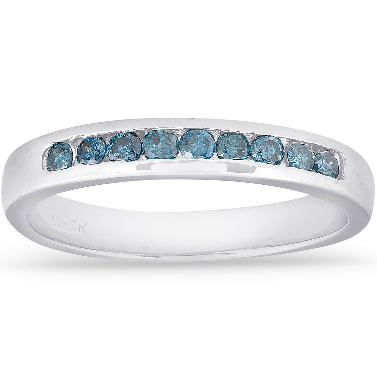 1/4 cttw Blue Diamond Wedding Ring 14K White Gold Channel Set Stackable Band (Blue, I1)