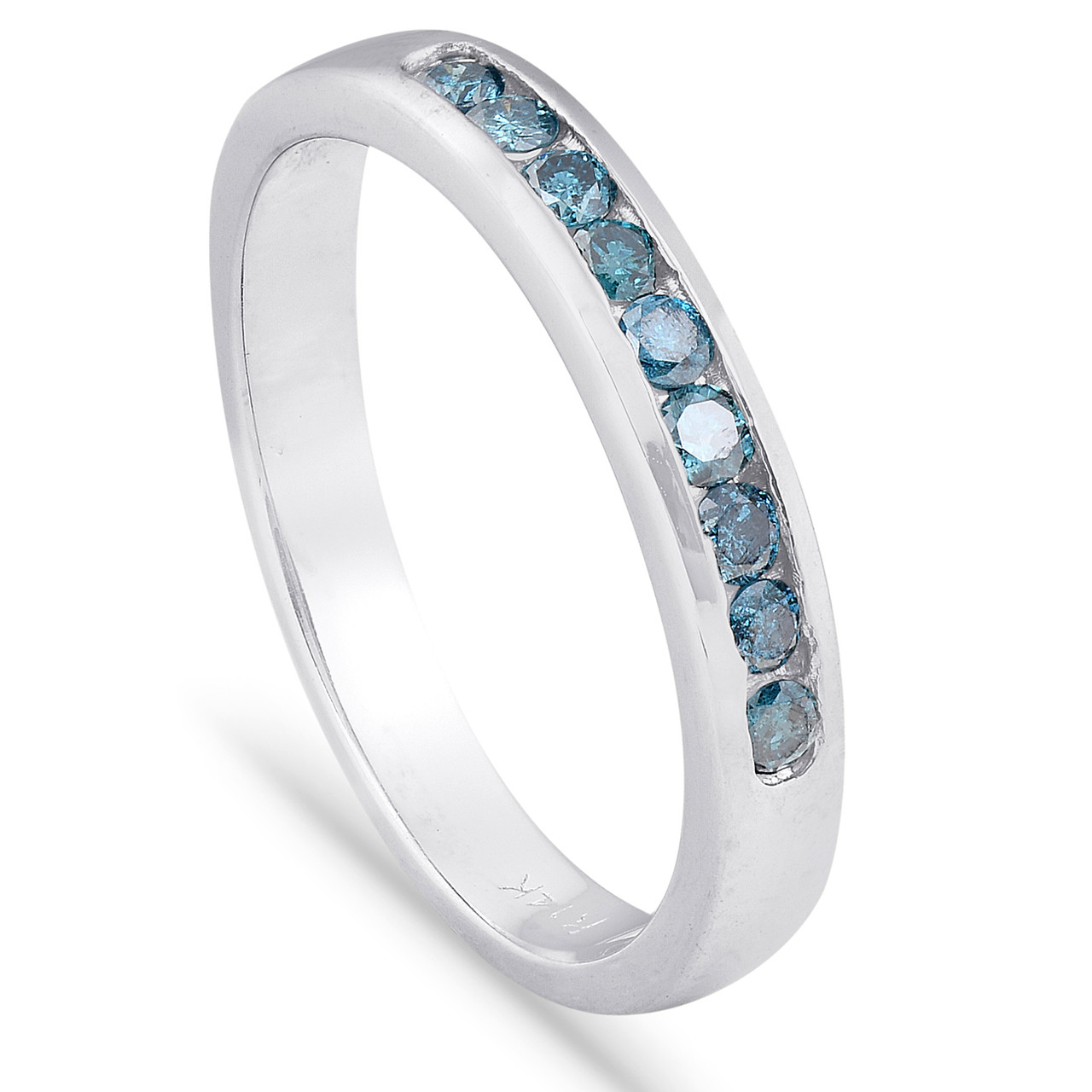 1/4 cttw Blue Diamond Wedding Ring 14K White Gold Channel Set Stackable Band (Blue, I1)