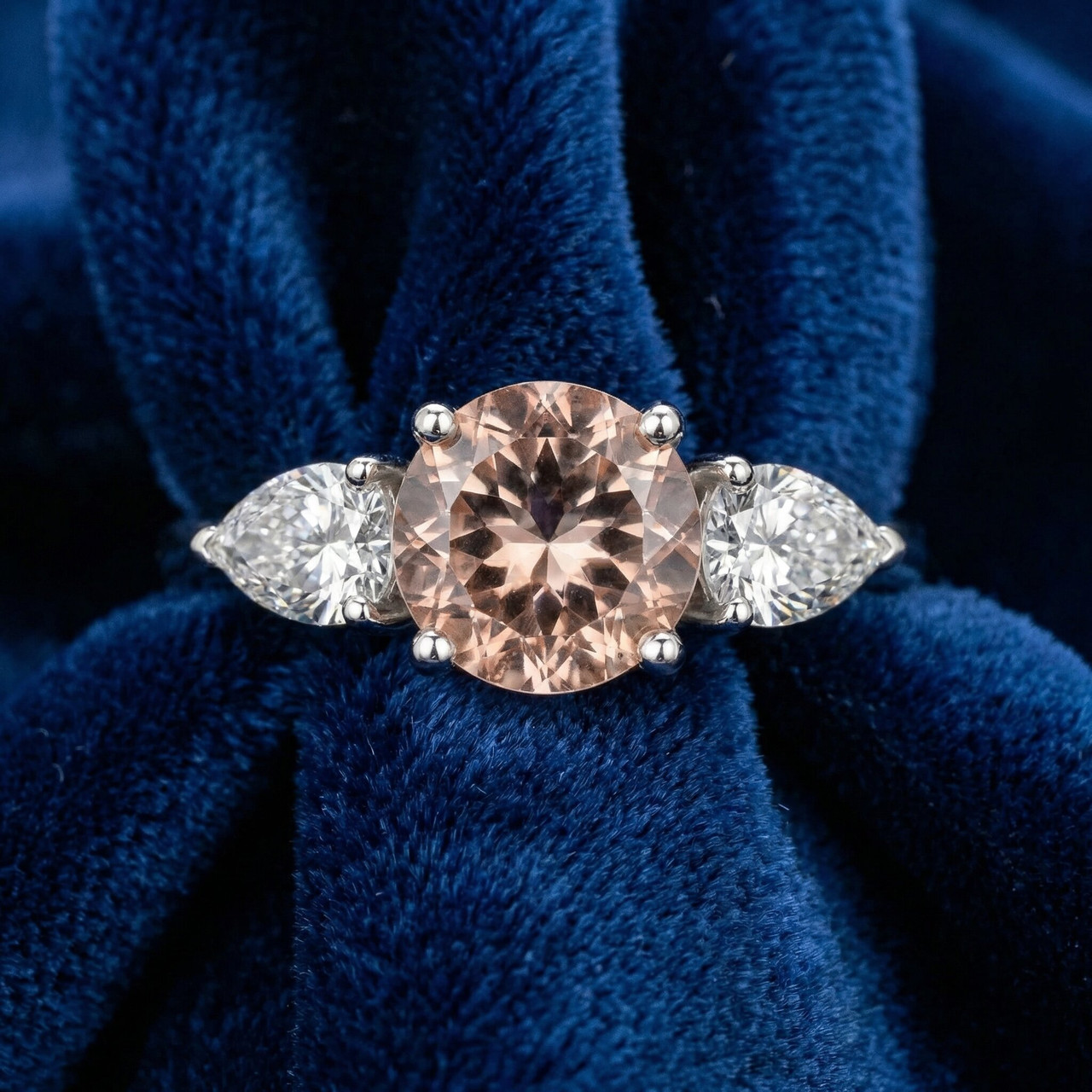 2.75Ct Morganite & Pear Shape 3-Stone Diamond Engagement Ring 14k Gold Lab Grown (F-G, VS)