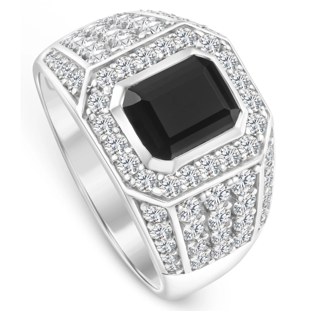 Men's 1 1/2Ct Diamond & Emerald Onyx Ring White, Yellow, or Rose Gold Lab Grown (F-G, VS)