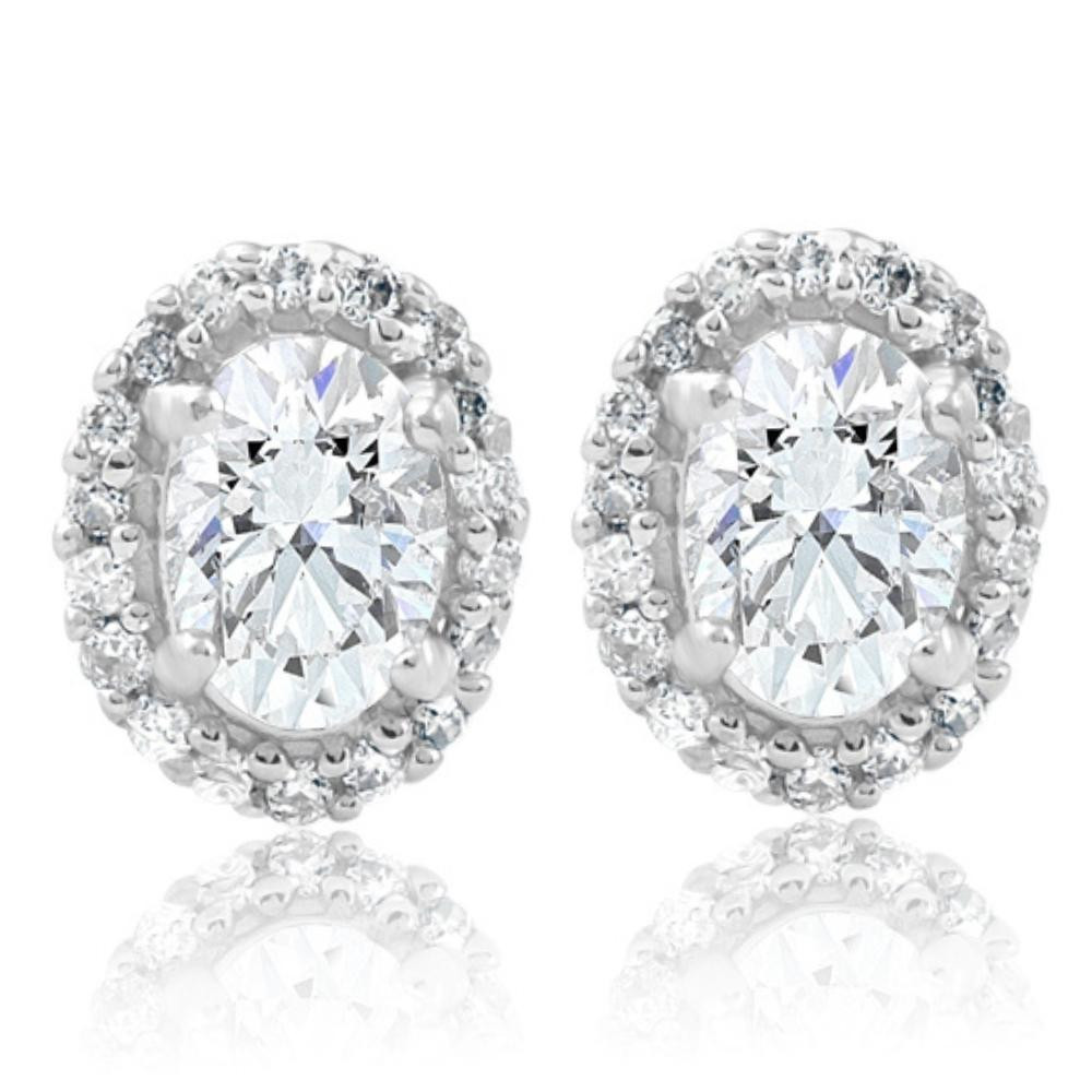 1/2Ct TW Oval Shape Halo Diamond Studs 10k White or Yellow Gold Earrings (H-I, I1)