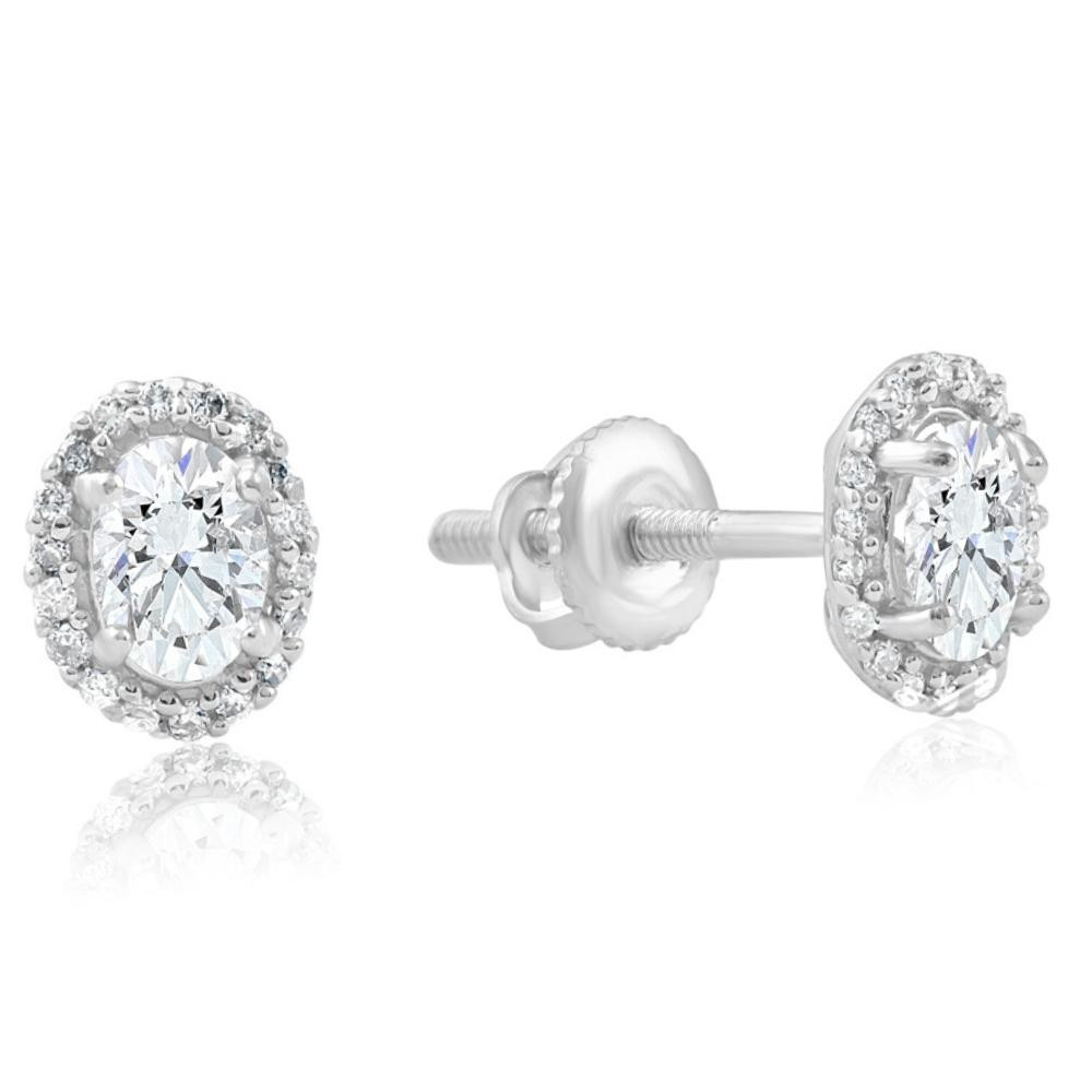 1/2Ct TW Oval Shape Halo Diamond Studs 10k White or Yellow Gold Earrings (H-I, I1)