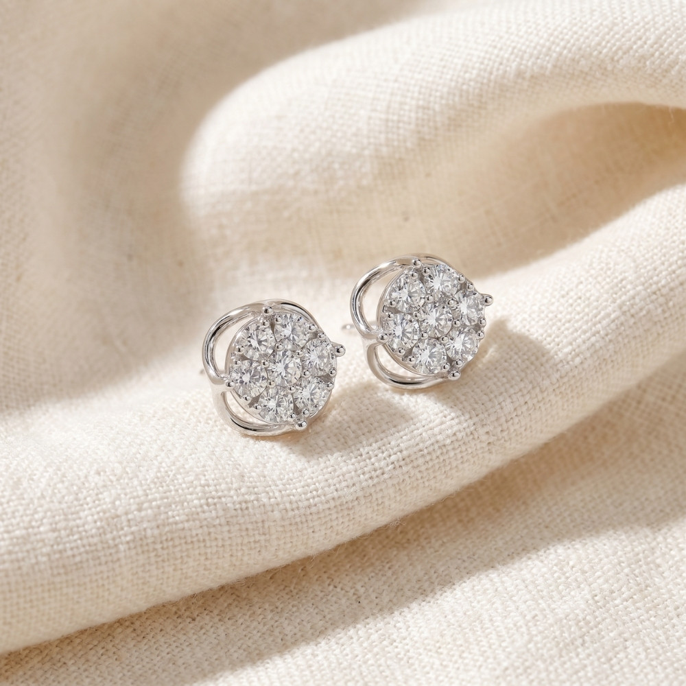 1 - 2 3/4Ct Diamond 7-Stone Stud Earrings White, Yellow, or Rose Gold Lab Grown (E-F, VS)