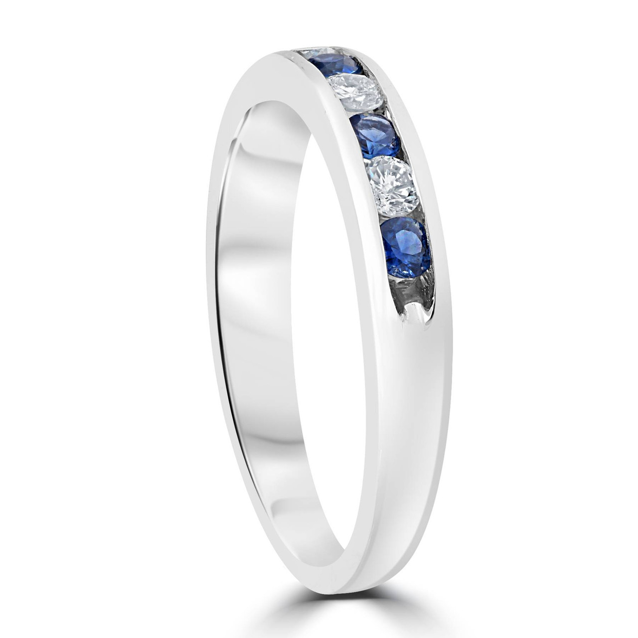 3/4ct Blue Sapphire & Diamond Channel Set Ring 14K White Gold (G-H, I1)
