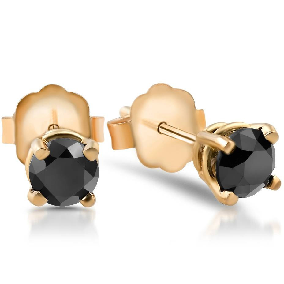 Yellow Gold 1/5ct Round Cut Black Diamond Studs (Black, I2-I3)