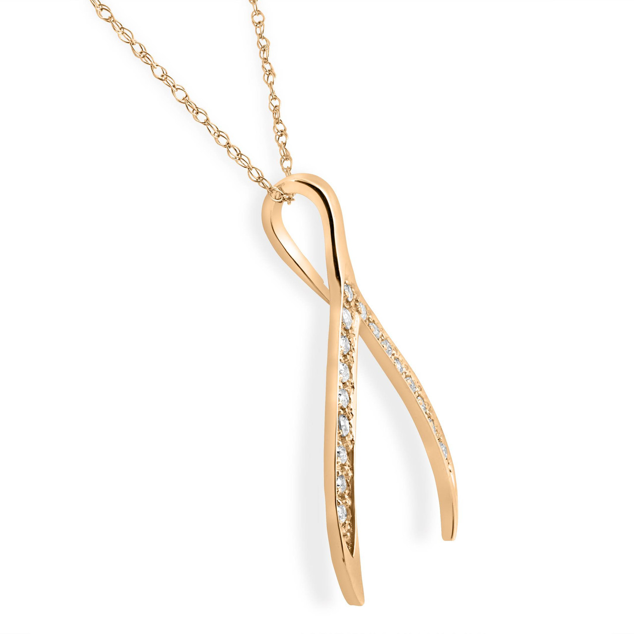 1/5Ct Diamond Wishbone Pendant In 14K White & Yellow Gold 1" Tall