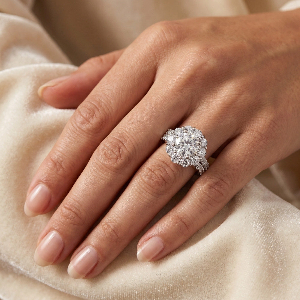 Certified 3ct Halo Diamond Engagement Wedding Ring Set 14k Gold Lab Grown (G-H, VS2-SI1)