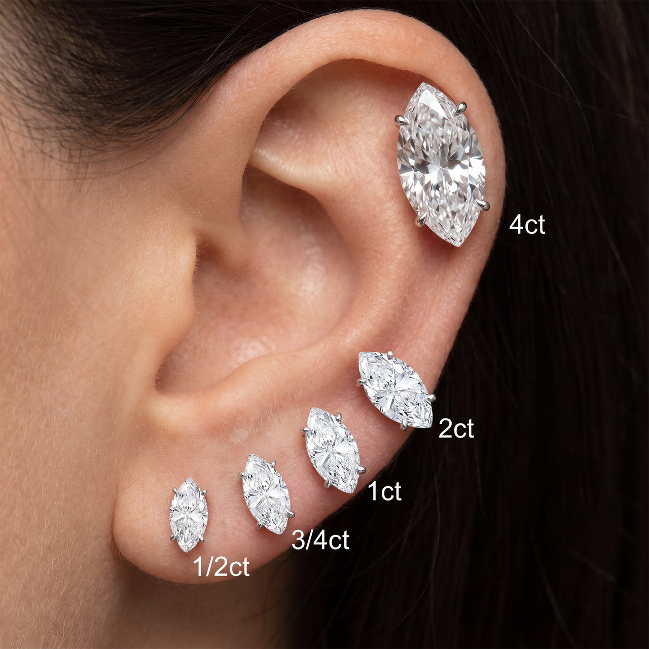 .50 - 4.00 Ct TW Marquise Diamond Studs in 14k Gold Lab Grown Earrings (G-H, VS)