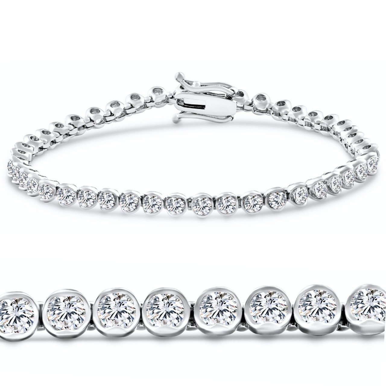 5Ct Diamond Half Bezel Tennis Bracelet 14k White or Yellow Gold 7" Lab Grown (F-G, VS)