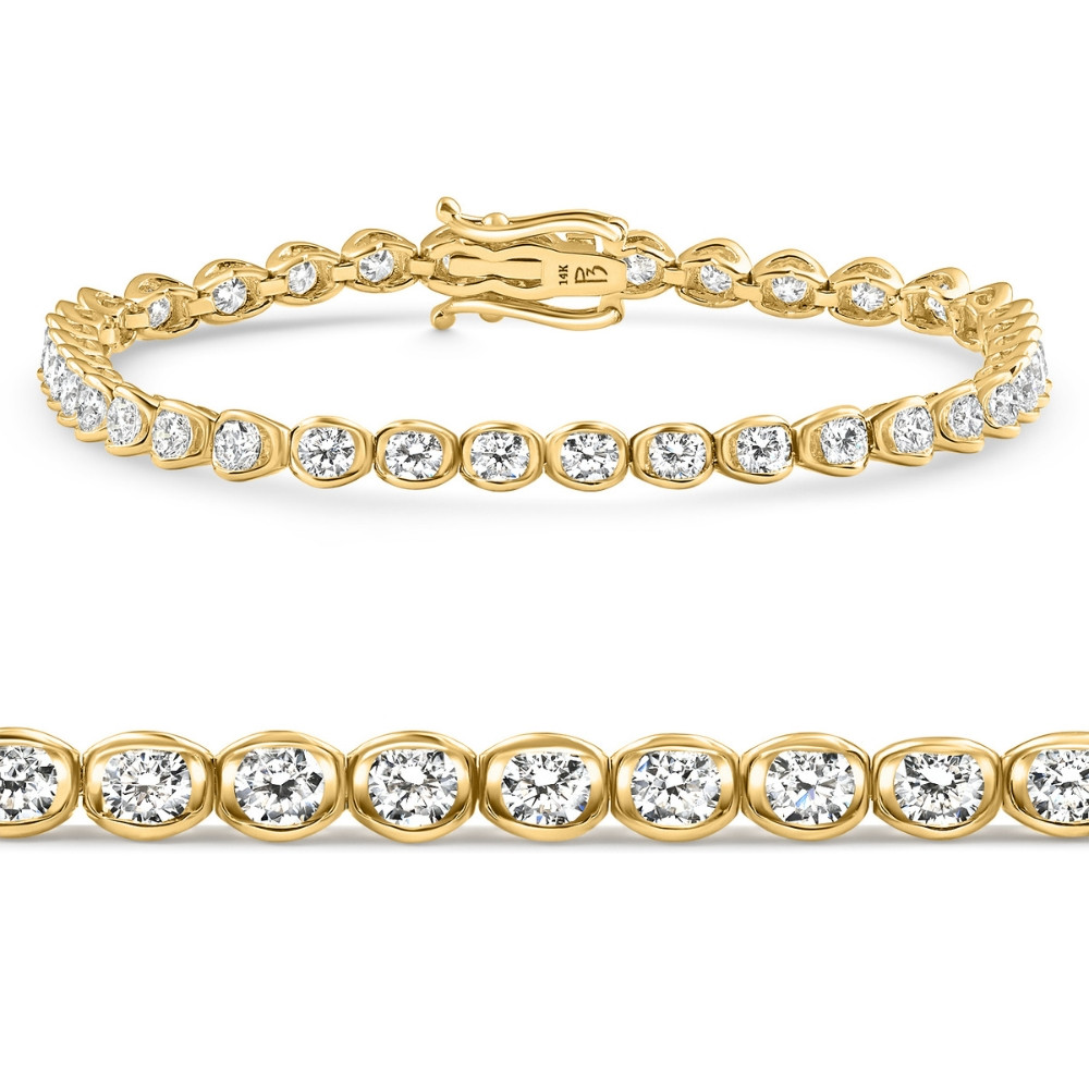 5Ct Diamond Half Bezel Tennis Bracelet 14k White or Yellow Gold 7" Lab Grown (F-G, VS)