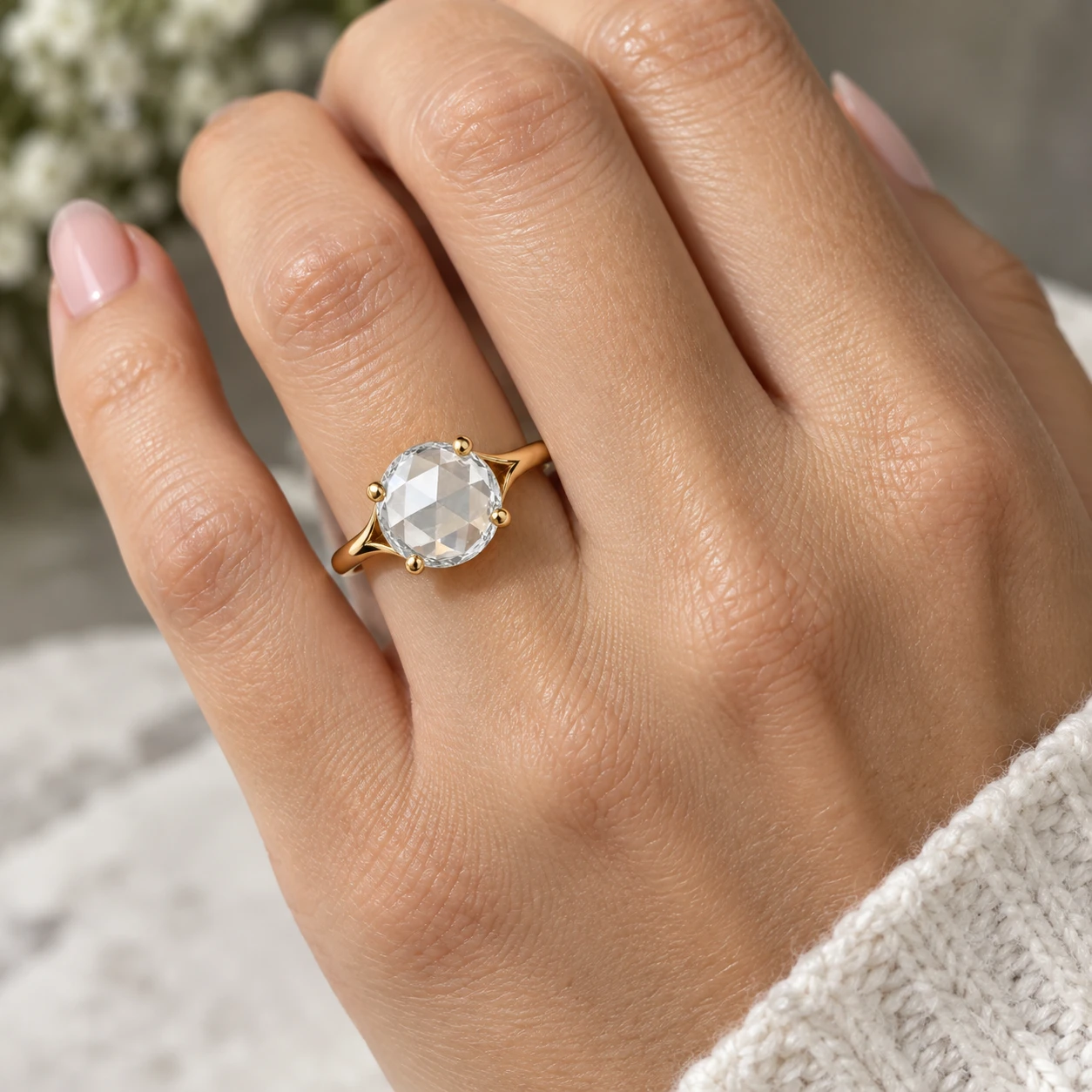 1 - 4Ct Rose Cut Solitaire Diamond Corset Engagement Ring 14k Gold Lab Grown (F-G, VS2-SI1)