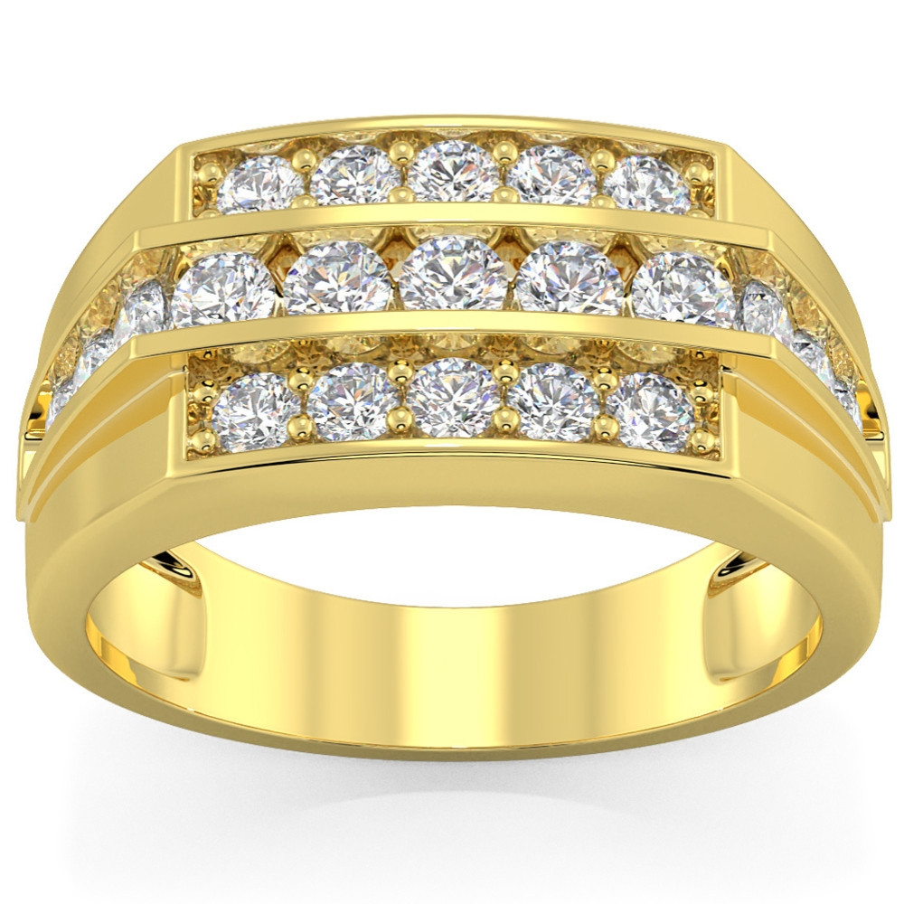 Men's 1 1/2 CT. T.W. Diamond Stepped Triple Row Ring in 10K Gold (G-H, I2-I3)