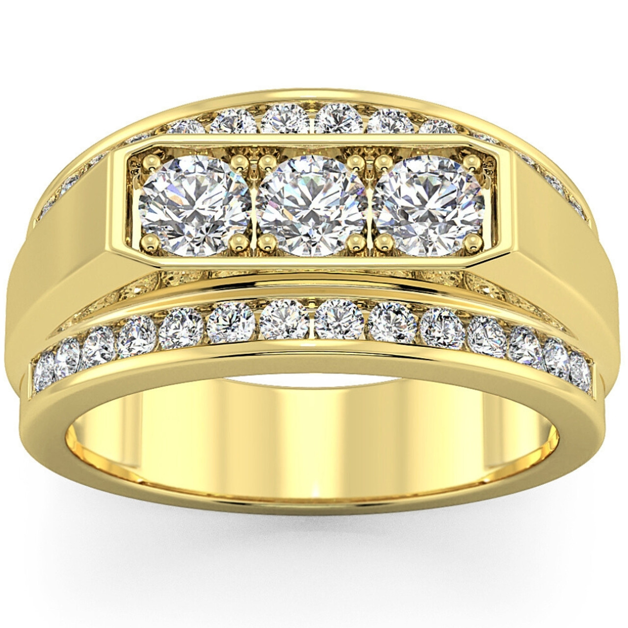 Men's 2 CT. T.W. Lab Grown Diamond Border Three Stone Ring in 14K Gold (F-G, VS2-SI1) Men's 2 CT. T.W. Lab Grown Diamond Border Three Stone Ring in 14K Gold (F-G, VS2-SI1)