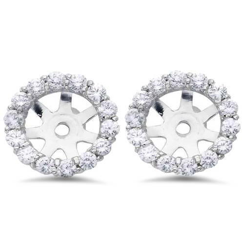 7/8ct Diamond Halo Stud Earring Jackets Solid 14K White Gold Lab Grown (6-6.7mm) (F-G, VS2-SI1)