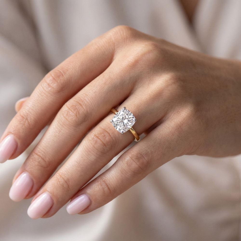 Certified 1 - 5 Ct Cushion Solitaire Diamond Engagement Ring 14k Gold Lab Grown (G-H, VS2-SI1)