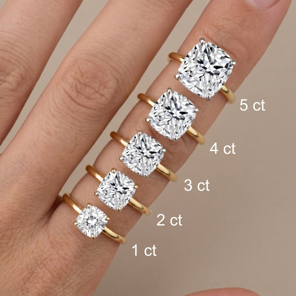 Certified 1 - 5 Ct Cushion Solitaire Diamond Engagement Ring 14k Gold Lab Grown (G-H, VS2-SI1)