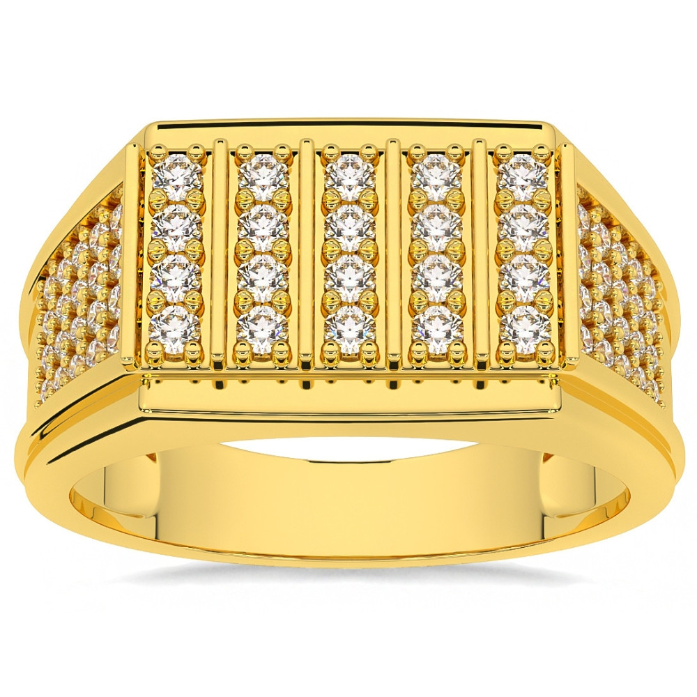 1Ct Men's Diamond Rectangle Multi-Row Ring in 10k Yellow Gold (G-H, I1)