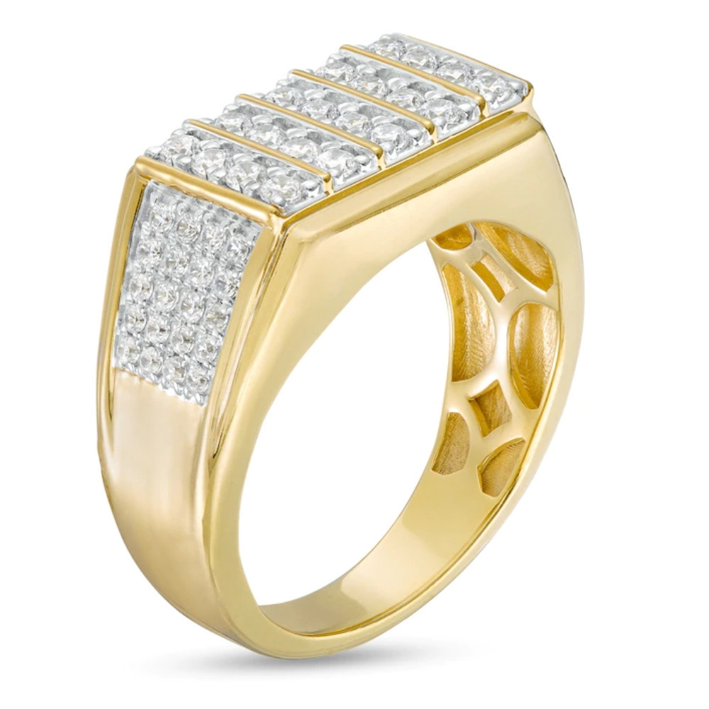 1Ct Men's Diamond Rectangle Multi-Row Ring in 10k Yellow Gold (G-H, I1)