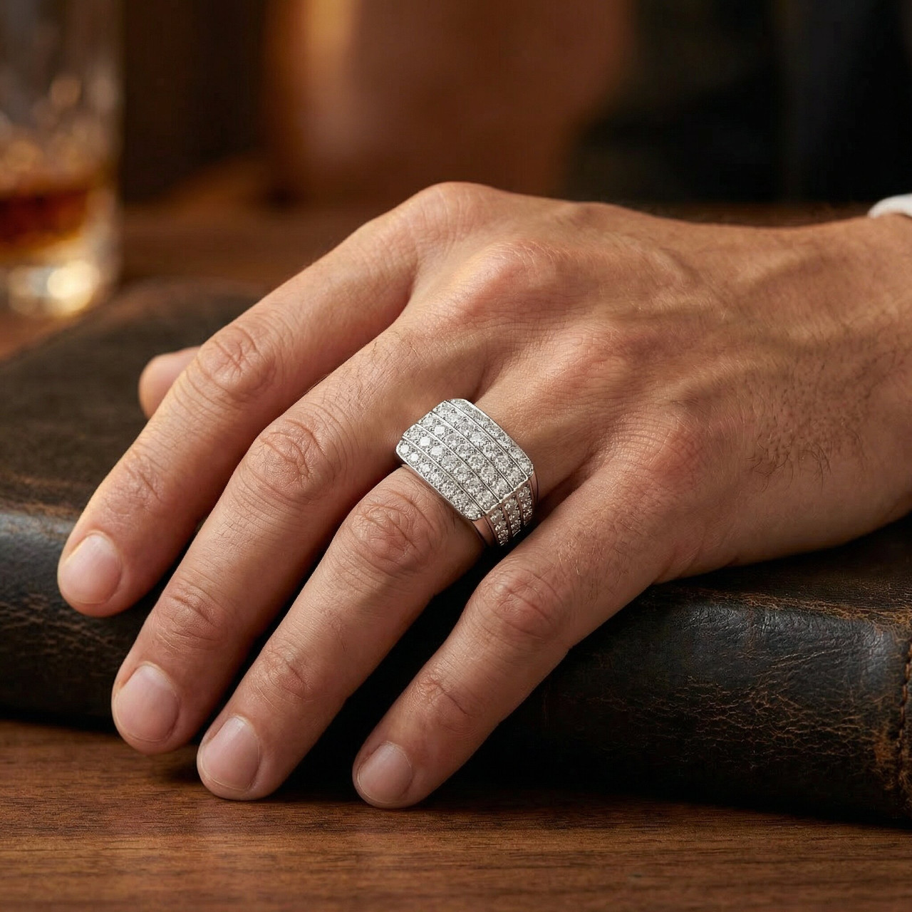 3Ct Wide Diamond Men's Ring 14k White or Yellow Gold Lab Grown (G-H, VS)