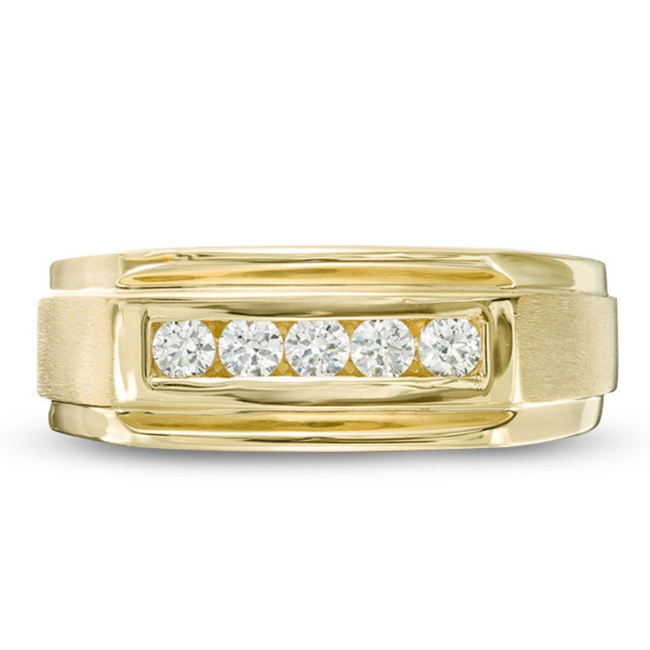 1/2Ct Men's Five Stone Diamond Brushed Ring in 14k Yellow Gold (G-H, I1) 1/2Ct Men's Five Stone Diamond Brushed Ring in 14k Yellow Gold (G-H, I1)