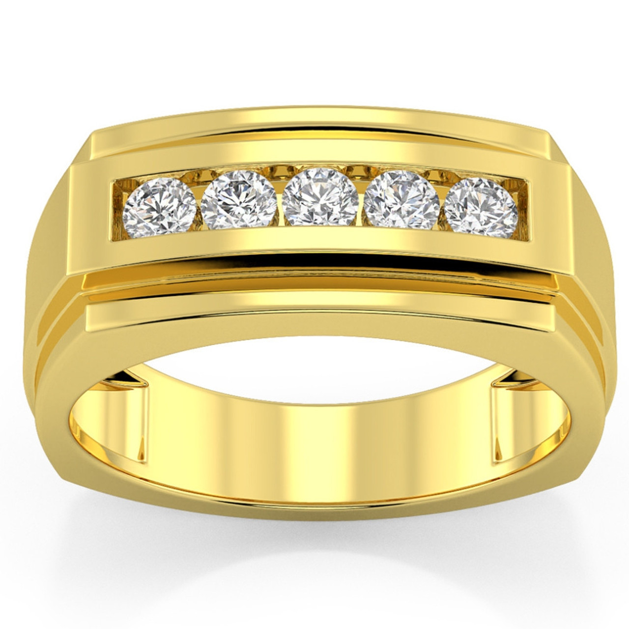 1/2Ct Men's Five Stone Diamond Brushed Ring in 14k Yellow Gold (G-H, I1) 1/2Ct Men's Five Stone Diamond Brushed Ring in 14k Yellow Gold (G-H, I1)