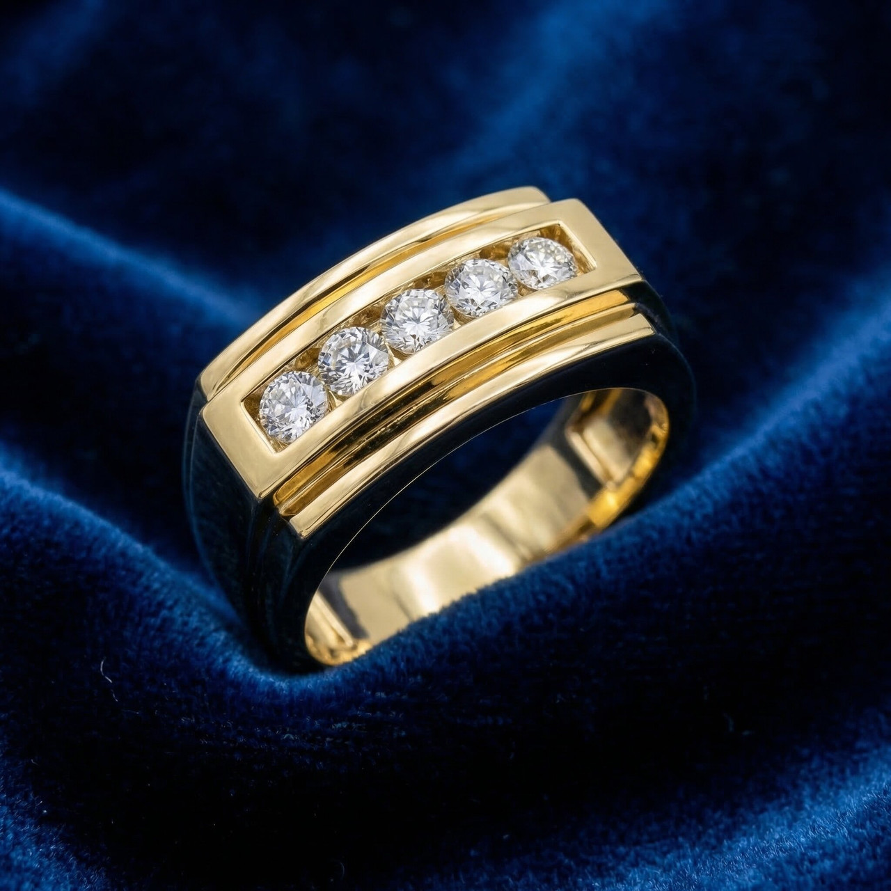 1/2Ct Men's Five Stone Diamond Brushed Ring in 14k Yellow Gold (G-H, I1)