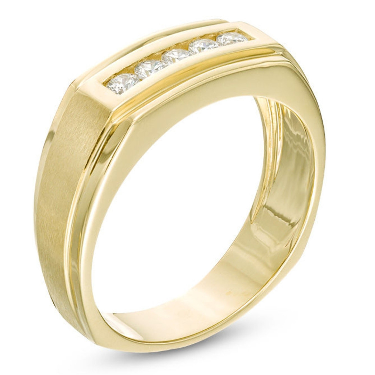 1/2Ct Men's Five Stone Diamond Brushed Ring in 14k Yellow Gold (G-H, I1) 1/2Ct Men's Five Stone Diamond Brushed Ring in 14k Yellow Gold (G-H, I1)